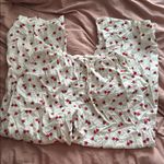 Colsie White Pajama Pants with Red Floral Design Medium Photo 3