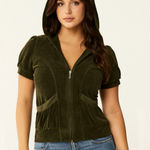 Juicy Couture VTG  S Hoodie Track Jacket Terry Cloth Puff Short Sleeve Green Y2K Photo 0