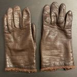 Vintage 1950s/1960s Brown Wool and Angora Lined Leather Gloves Photo 2