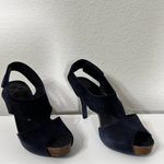 Luna Pedro Garcia  Navy Suede Cut Out Peep Toe Platform Heels Size 39 / 8.5 Photo 2