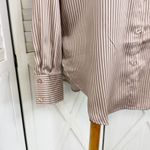 The Workshop Satin Pinstripe Oversized Button Up Shirt Mocha Medium Boyfriend Tan Photo 8