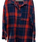 Old Navy  Size XL Flannel Shirt Boyfriend Fit Button Down Plaid Pocket Red Blue Photo 0