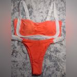 New! Bandeau Cheeky High Waisted Orange and White Bikini Size L Photo 4