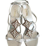 Y2K VTG. CRYSTAL RHINESTONE STRAPPY HEELS SANDALS SIZE 8 Silver Photo 0