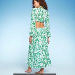 Shade & Shore Long Sleeve Twist Front Cutout Maxi Coverup Dress Green White L Photo 1