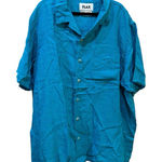 Flax  Button Down Short Sleeve Tunic Shirt‎ Blouse Size Medium Aqua Blue! Photo 0