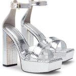 Good American SNAKE EMBOSSED PLATFORM HIGH BLOCK HEEL SANDALS size 7.5 Photo 0