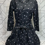 Free Assembly Belted Tiered Dress Pockets Long Sleeve Star Print Black Small Photo 0
