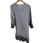 Joie  Silk Tunic Dress Women's Size XS Blue‎ Cream Geometric Long Sleeve V-Neck‌ Photo 6