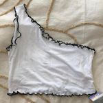 Romwe White One Shoulder Lettuce Trim Top Photo 0