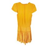 Skies Are Blue Satin Smocked Waist Ruffle Mini Dress Small Gold Cocktail Event Photo 3