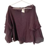 Free People Size Medium Ruffle Tiered Sleeve Gauze Black Blouse Bohemian Top Photo 0