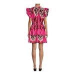 Ro's Garden Hunan Boyfriend Tiered Mini Dress Large Printed Cap Sleeve Pink NWT Photo 1