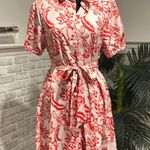 Red And Cream Floral Shirt Dress With Belt (M) Size M Photo 0