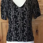 Ronni Nicole Vntg RONNI NICO by OUIJA Blk Floral V-Nk Top EUC L Photo 4