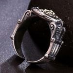 925 Silver Plated Adjustable Lion Head Ring for Men Women,Punk Hip Hop Ring Photo 2
