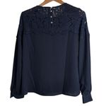 Lulu's Women’s Picture This Lace Round Neck Long Sleeve Blouse Navy size S Blue Photo 1