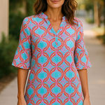 Tracy Negoshian Womens Top Size XXS Piper Bell Sleeve Tapestry Turquoise Print Photo 0