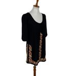 Theme‎ Black Embroidered Boho Tunic Dress Small Floral Peasant Festival Retro Photo 2