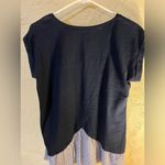 Loft Navy short sleeve vneck jersey shirt with adorable chambray ruffle size M Photo 7