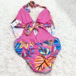 Bar III Macy’s Paradise In The Palms Cowl Neck One-Piece Swimsuit Pink Medium Photo 4
