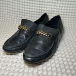 Black Leather 39 Loafers Women's Gold Chain Detail Slip On Shoes Size 8 Photo 1