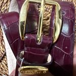 Etienne Aigner NWT  VTG 90s‎ Burgundy Croc-Embossed Leather Belt Gold Tone Detail Photo 2