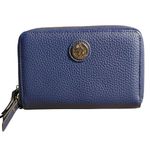 Anne Kline Blue Leather Zip Wallet Gold Lion Medallion Double Compartments Photo 0