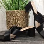 H by Halston Halston Women's Black Square Toe Vegan Leather Buckle Block Heel Sandal 9 Photo 2