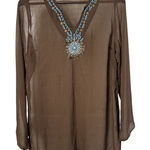 Blue Island Blue‎ Island New York Women Medium Turquoise Jewelry Sheer Brown Shirt Bohemian Photo 0