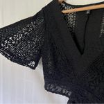 EXPRESS embroidery lace bell short sleeve tie front crop top black size XS Photo 5