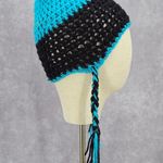 Blue Black Braid Pom Pom Tassel Crochet Funky Knit Bucket Cap Hat Beanie Photo 0