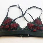 French Affairs Size Small Black Mesh Rose Appliqué Triangle Bra Photo 0
