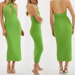 LaMarque Miles Halterneck Dress Green Deep V Textured Midi Dress Bodycon Medium Photo 1