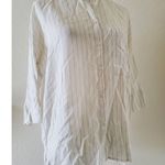 Stradivarius  Shirt Women Small White Striped 3/4 Sleeve Button High-Low Photo 6