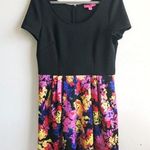 Betsey Johnson Dress Black & Floral Scuba Material Scoop Neck Sz 12 GUC Photo 0