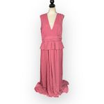 LDT Peplum Waist Gown Women's 4 Pink Rose Sleeveless V Photo 2