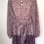 Japna  Pink Purple Floral Faux Wrap Surplice Long Sleeve Short Dress ~ Size M Photo 1