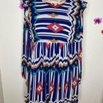 Umgee  Aztec Babydoll Style Southwestern Print Design Blue & White Dress Size L Photo 0