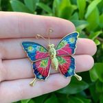 Vintage Thin Colorful Glittery Butterfly Brooch Gold Photo 0
