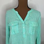 Talbots linen band collar popover cross dye bright green and yellow shirt size M Photo 5