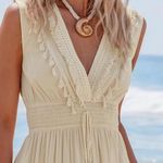 Cupshe Cream V Neck Sleeveless Lace Tassel Smocked Waist Maxi Dress Size M Photo 3