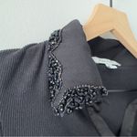 Francesca's Black Beaded Embellished Collar Bodysuit Long Sleeve Collared Ribbed Size XS Photo 5