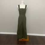 Anthropologie Maeve Jumpsuit The Colette Wide Leg Square Neck Button Olive Green Photo 1
