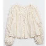 Aerie  Natural Crochet Button Shirt Women’s S Boho Peasant Blouse Lace Ruffle Photo 3
