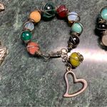 Two Wire Wrapped Semi Precious Stone Bracelets With Heart Charm Handmade Boho Silver Photo 1