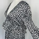 One One Six New Ruffle Bodice Dress V-Neck Long Sleeve Animal Print Black Grey White Photo 10