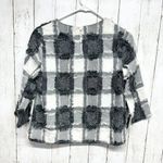 Do + Be Top Women Size Small Plaid 3/4 Sleeve Textured Round Short Grey Cotton Gray Photo 3