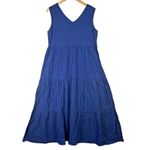 Kings Road Womens Dress Sz S Navy Blue Cotton Maxi Long Tiered Sleeveless Crepe Photo 1
