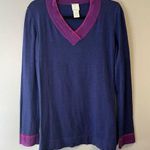 Anthropologie Loulou de la Falaise Sweater Blue Colorblock Knit V Neck Top Sz L EUC Anthro Photo 0